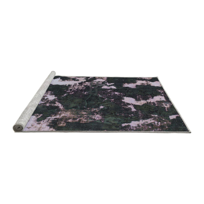 Sideview of Machine Washable Abstract Gunmetal Green Rug, wshabs1174