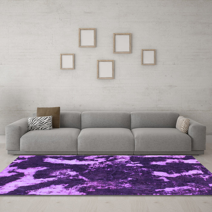 Machine Washable Abstract Purple Modern Area Rugs in a Living Room, wshabs1174pur