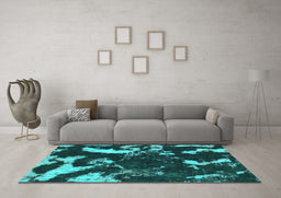 Machine Washable Abstract Turquoise Modern Area Rugs in a Living Room,, wshabs1174turq