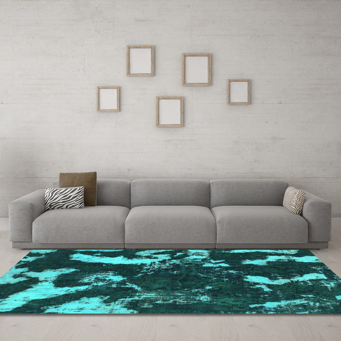 Machine Washable Abstract Turquoise Modern Area Rugs in a Living Room,, wshabs1174turq