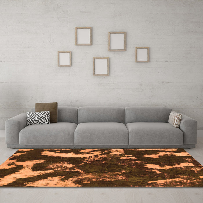 Machine Washable Abstract Orange Modern Area Rugs in a Living Room, wshabs1174org