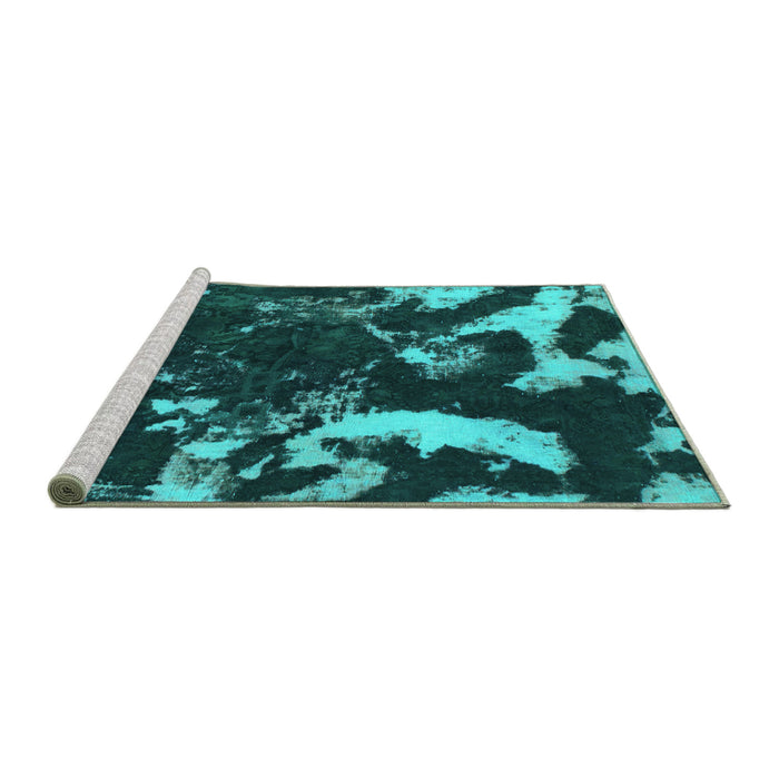 Sideview of Machine Washable Abstract Turquoise Modern Area Rugs, wshabs1174turq