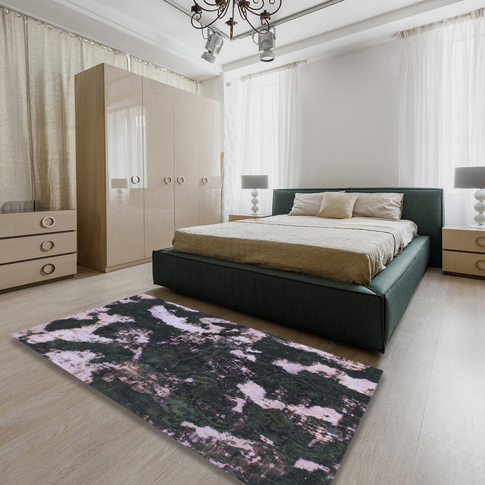 Round Abstract Gunmetal Green Modern Rug in a Office, abs1174