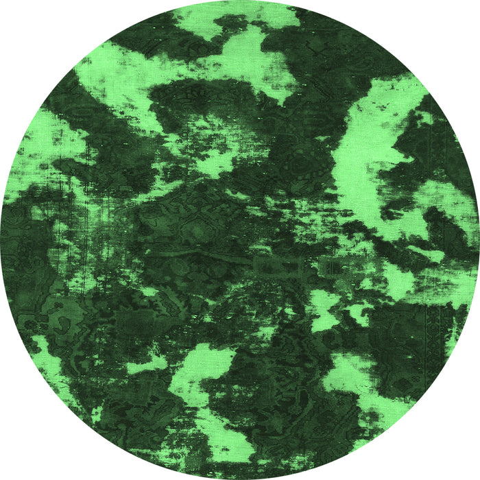 Round Abstract Emerald Green Modern Rug, abs1174emgrn