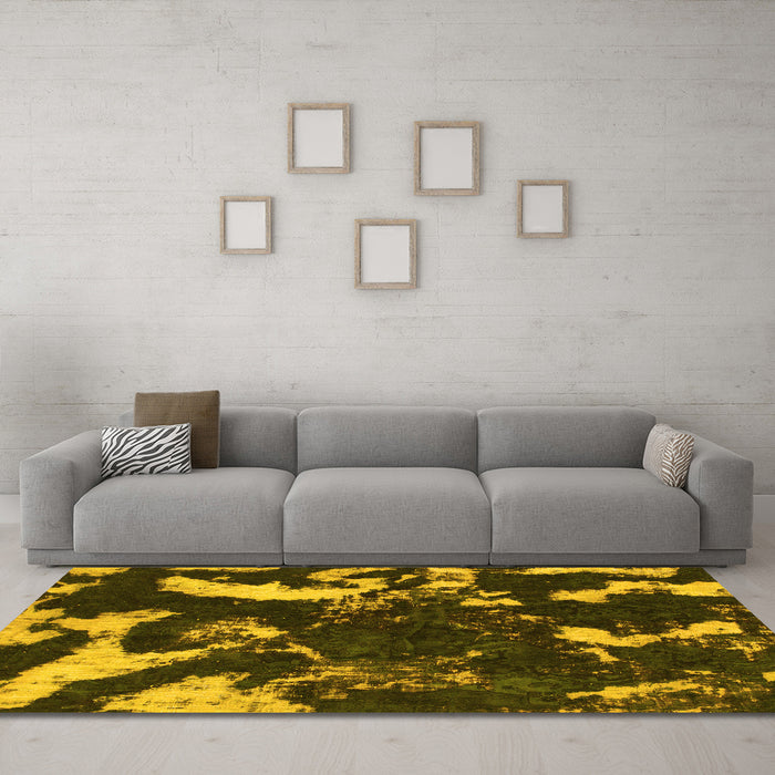 Machine Washable Abstract Yellow Modern Rug in a Living Room, wshabs1174yw