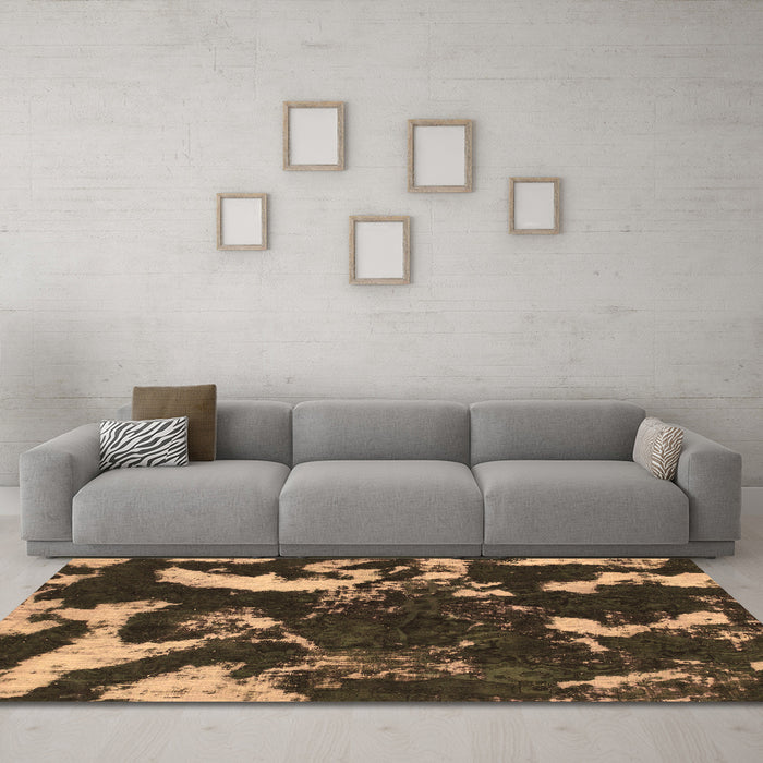 Machine Washable Abstract Brown Modern Rug in a Living Room,, wshabs1174brn