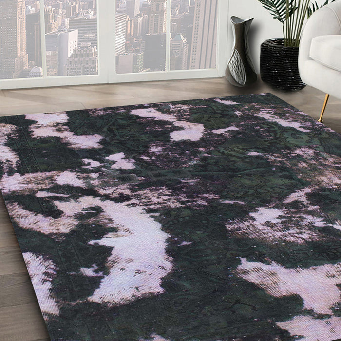 Machine Washable Abstract Gunmetal Green Rug in a Family Room, wshabs1174