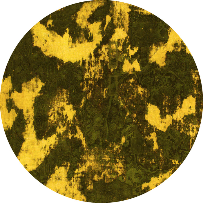 Round Abstract Yellow Modern Rug, abs1174yw