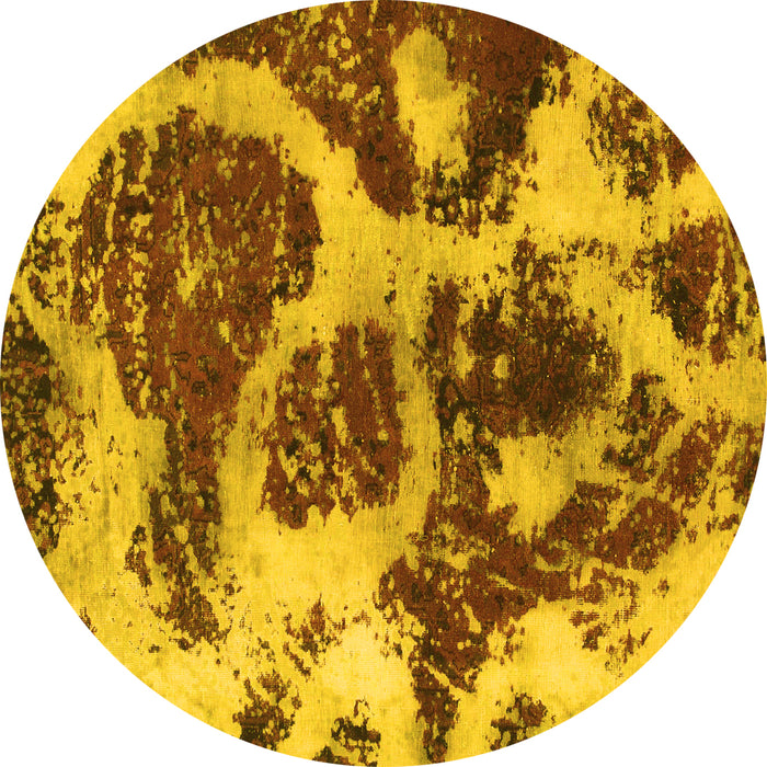 Round Machine Washable Abstract Yellow Modern Rug, wshabs1175yw