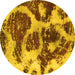 Round Machine Washable Abstract Yellow Modern Rug, wshabs1175yw