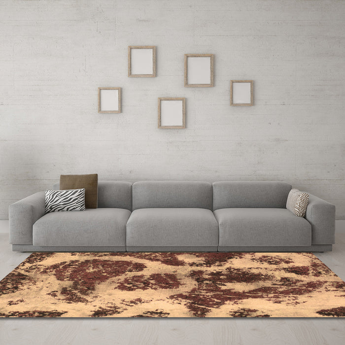 Machine Washable Abstract Brown Modern Rug in a Living Room,, wshabs1175brn