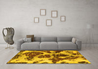 Machine Washable Abstract Yellow Modern Rug, wshabs1175yw