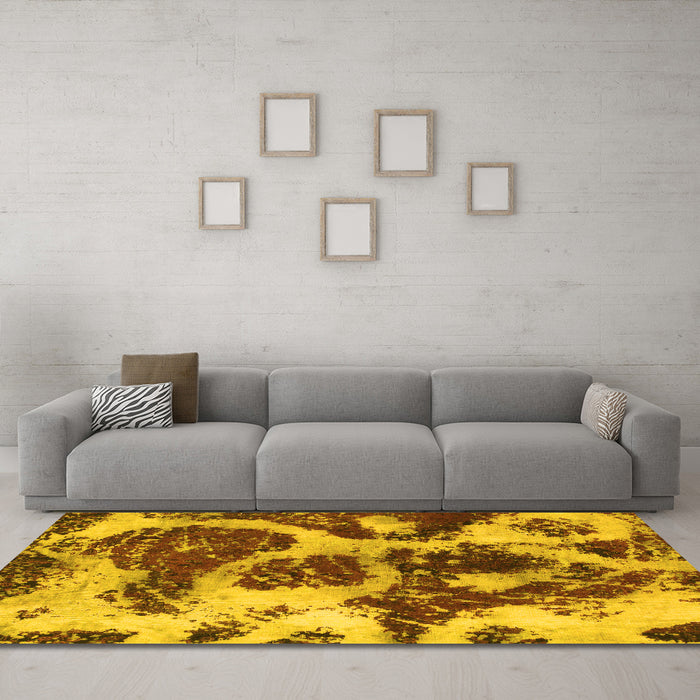 Machine Washable Abstract Yellow Modern Rug in a Living Room, wshabs1175yw