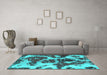 Machine Washable Abstract Turquoise Modern Area Rugs in a Living Room,, wshabs1175turq