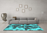 Machine Washable Abstract Turquoise Modern Rug, wshabs1175turq