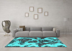 Machine Washable Abstract Turquoise Modern Area Rugs in a Living Room,, wshabs1175turq