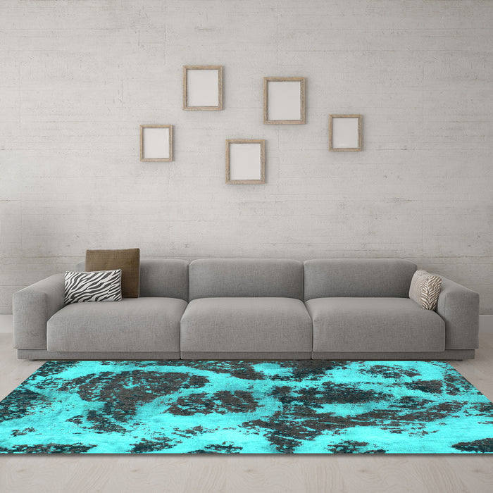 Machine Washable Abstract Turquoise Modern Area Rugs in a Living Room,, wshabs1175turq