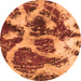 Round Machine Washable Abstract Orange Modern Area Rugs, wshabs1175org