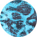 Round Abstract Light Blue Modern Rug, abs1175lblu