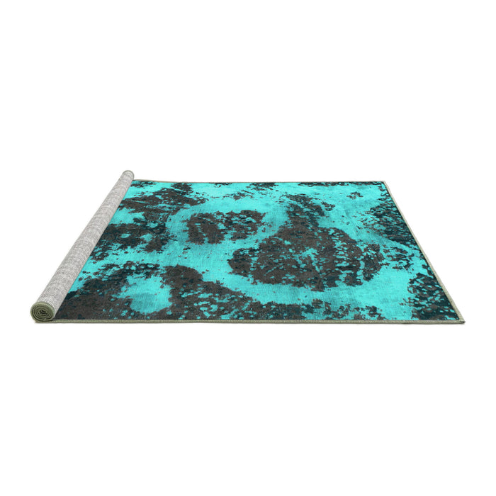 Sideview of Machine Washable Abstract Turquoise Modern Area Rugs, wshabs1175turq