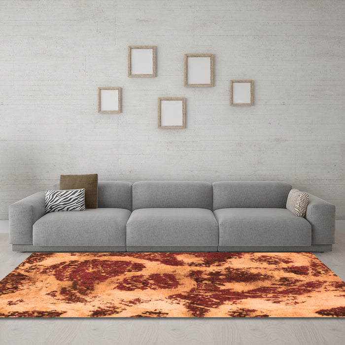 Machine Washable Abstract Orange Modern Area Rugs in a Living Room, wshabs1175org