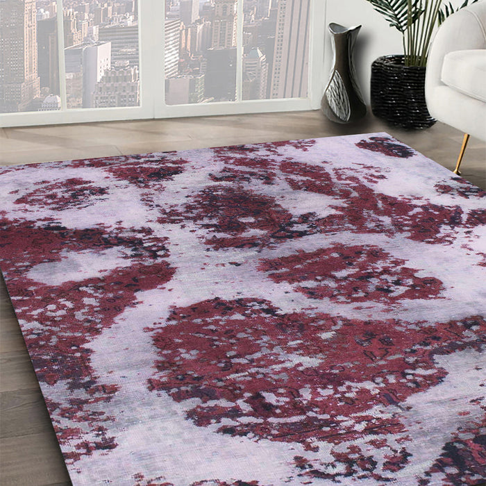 Machine Washable Abstract Wisteria Purple Rug in a Family Room, wshabs1175