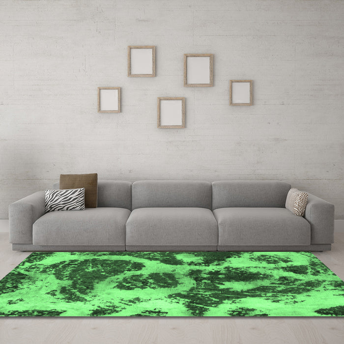 Machine Washable Abstract Emerald Green Modern Area Rugs in a Living Room,, wshabs1175emgrn