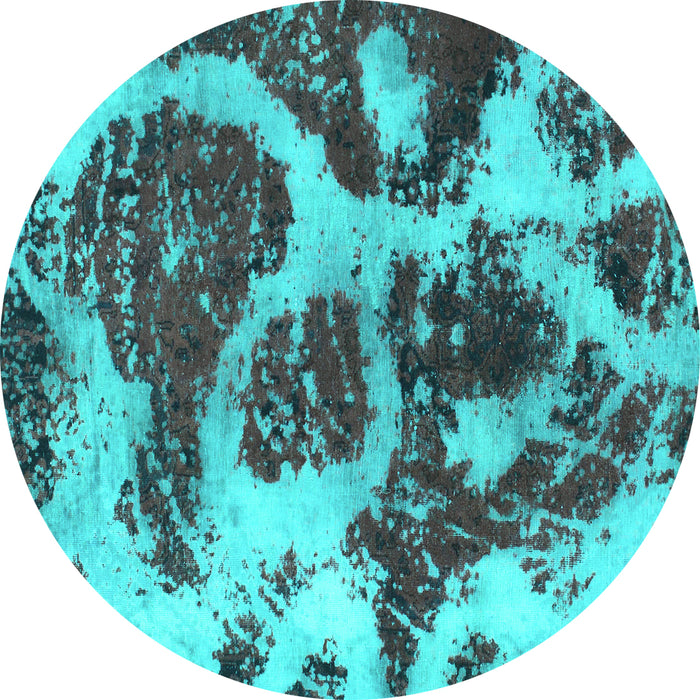 Round Machine Washable Abstract Turquoise Modern Area Rugs, wshabs1175turq