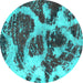 Round Machine Washable Abstract Turquoise Modern Area Rugs, wshabs1175turq