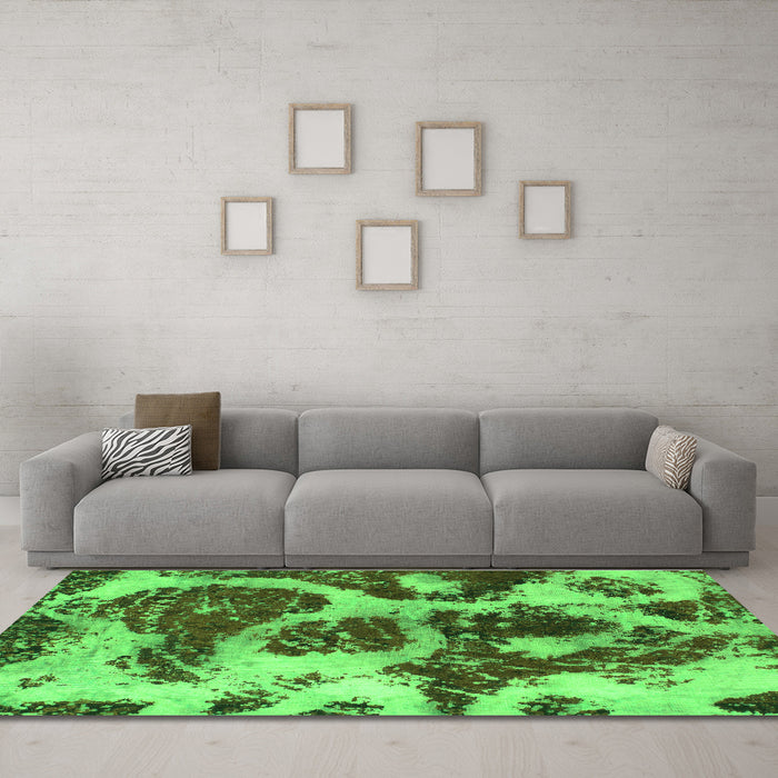Machine Washable Abstract Green Modern Area Rugs in a Living Room,, wshabs1175grn