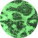 Round Machine Washable Abstract Emerald Green Modern Area Rugs, wshabs1175emgrn