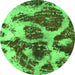 Round Machine Washable Abstract Green Modern Area Rugs, wshabs1175grn