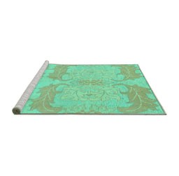 Sideview of Machine Washable Abstract Turquoise Modern Area Rugs, wshabs1176turq