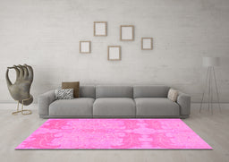 Machine Washable Abstract Pink Modern Rug in a Living Room, wshabs1176pnk