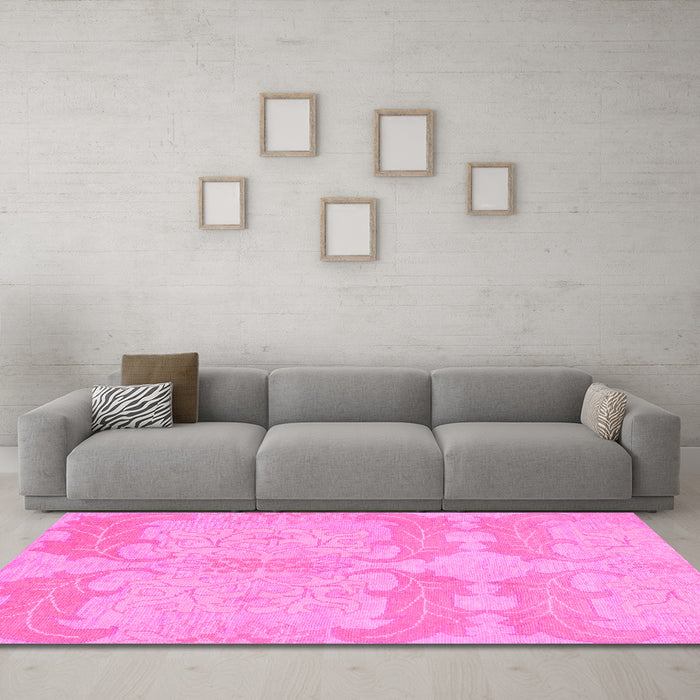 Machine Washable Abstract Pink Modern Rug in a Living Room, wshabs1176pnk