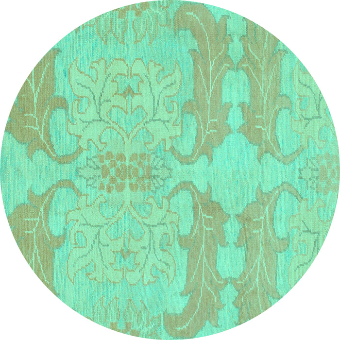 Round Machine Washable Abstract Turquoise Modern Area Rugs, wshabs1176turq