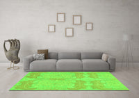 Machine Washable Abstract Green Modern Rug, wshabs1176grn