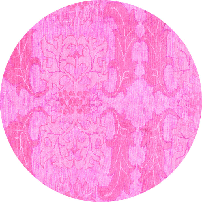 Round Machine Washable Abstract Pink Modern Rug, wshabs1176pnk