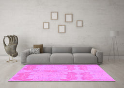 Machine Washable Abstract Purple Modern Area Rugs in a Living Room, wshabs1176pur