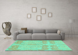 Machine Washable Abstract Turquoise Modern Area Rugs in a Living Room,, wshabs1176turq