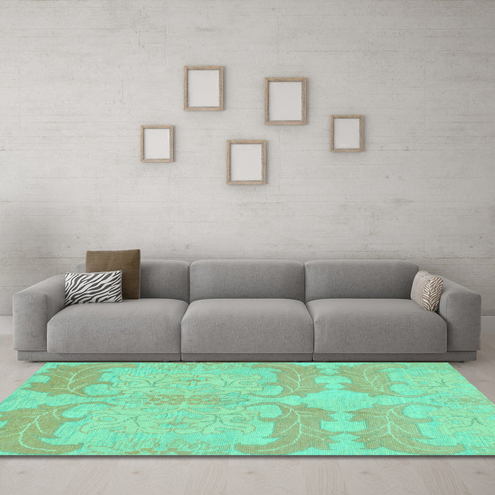 Machine Washable Abstract Turquoise Modern Area Rugs in a Living Room,, wshabs1176turq