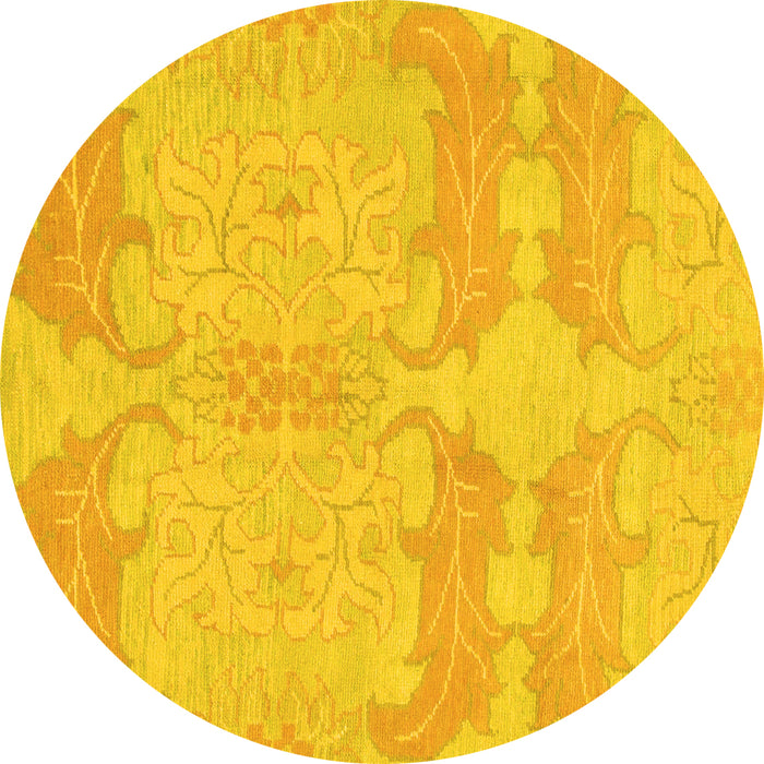 Round Machine Washable Abstract Yellow Modern Rug, wshabs1176yw