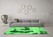 Machine Washable Oriental Green Modern Area Rugs in a Living Room,, wshabs1177grn