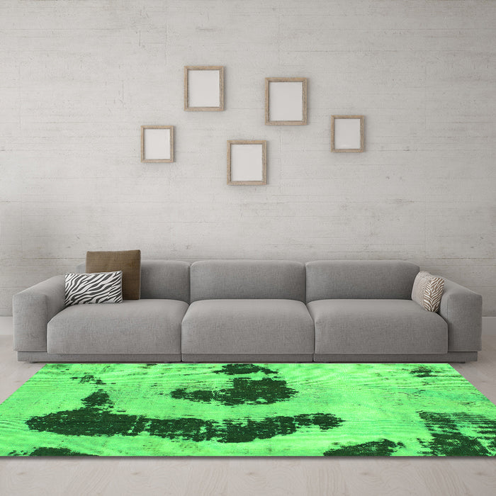 Machine Washable Oriental Green Modern Area Rugs in a Living Room,, wshabs1177grn