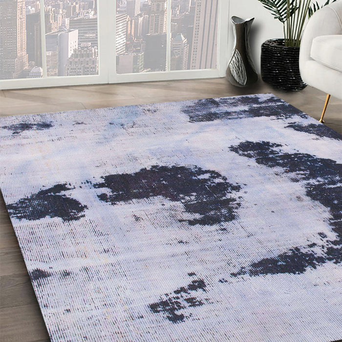 Abstract Blue Oriental Rug in Family Room, abs1177