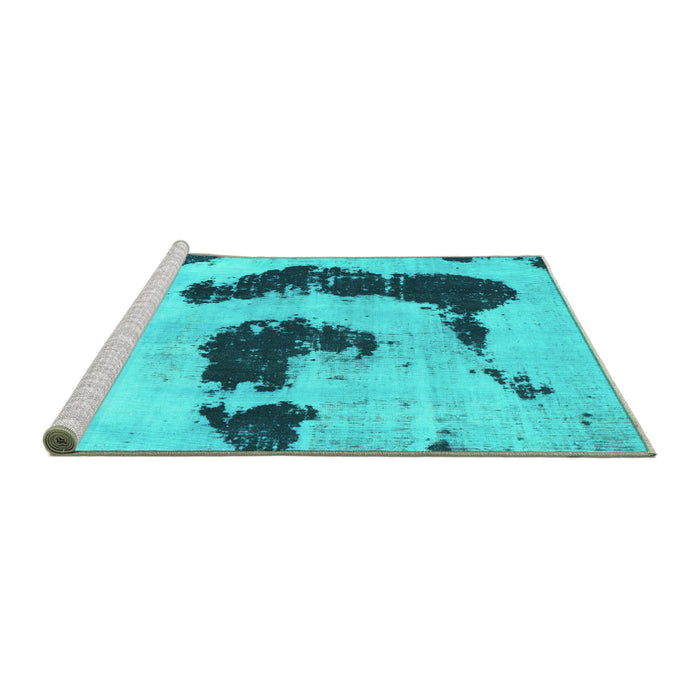 Sideview of Machine Washable Oriental Turquoise Modern Area Rugs, wshabs1177turq