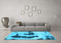 Machine Washable Oriental Light Blue Modern Rug, wshabs1177lblu