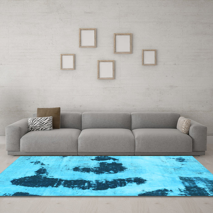 Machine Washable Oriental Light Blue Modern Rug in a Living Room, wshabs1177lblu