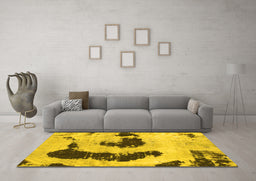 Machine Washable Oriental Yellow Modern Rug in a Living Room, wshabs1177yw