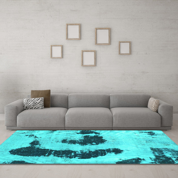 Machine Washable Oriental Turquoise Modern Area Rugs in a Living Room,, wshabs1177turq